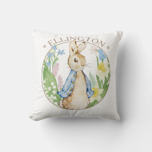 Peter the Rabbit Spring Blooms Blue Baby Shower Cushion