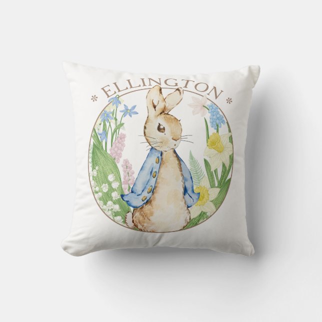 Peter the Rabbit Spring Blooms Blue Baby Shower Cushion (Front)