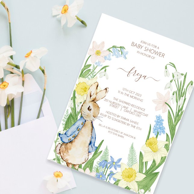 Peter the Rabbit Spring Blooms Easter Baby Shower Holiday Card (Creator Uploaded)