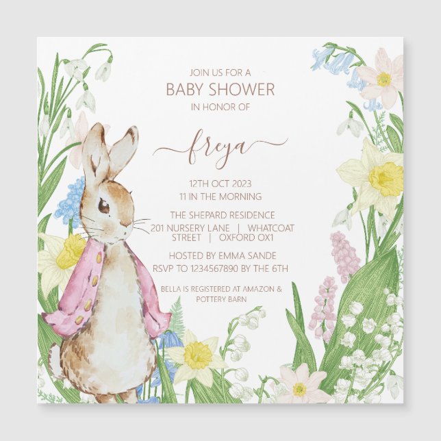 Peter the Rabbit Spring Blooms Pink Baby Shower (Front)