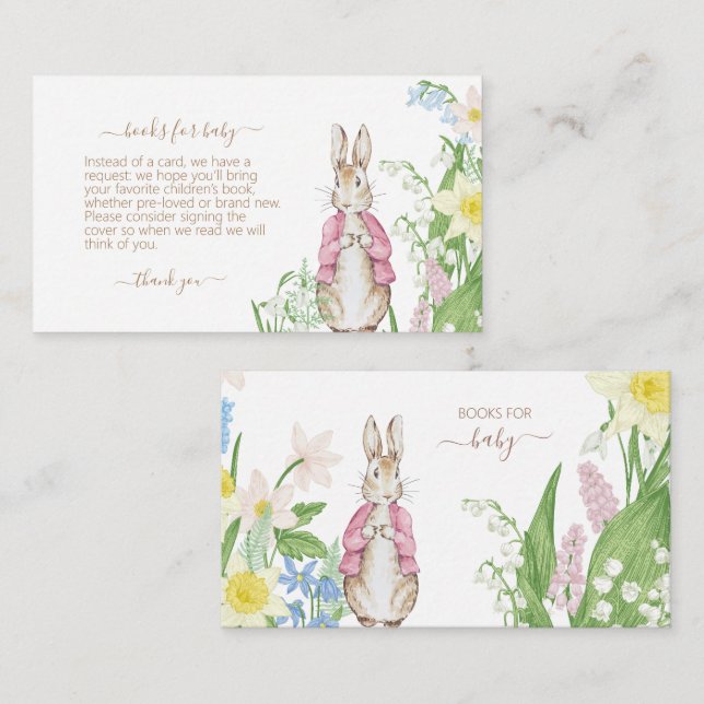 Peter the Rabbit Spring Blooms Pink Baby Shower Enclosure Card (Front/Back)