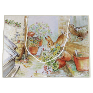 Peter the rabbit tumbling in garden shed 	 large gift bag