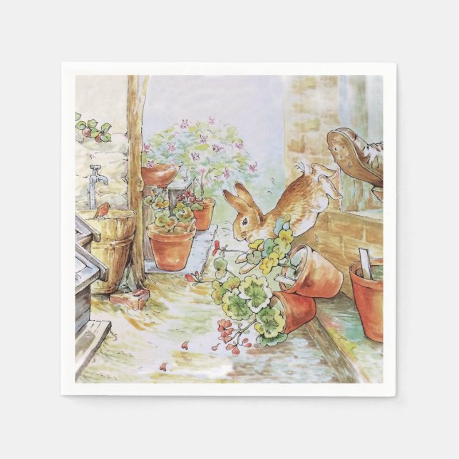 Peter the rabbit tumbling in garden shed 	 napkin (Front)