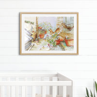 Peter the rabbit tumbling in garden shed 	