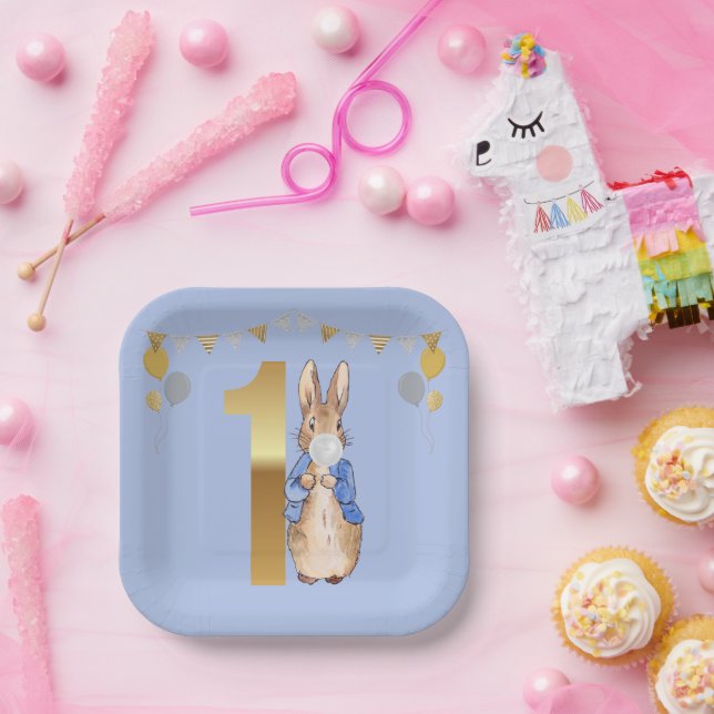 Peter the Rabbit White Bubble gum First Birthday Paper Plate (Party)