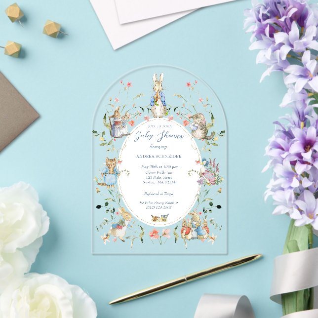 Peter the Rabbit Wildflower Baby Shower Acrylic Acrylic Invitations (Insitu (Wedding))
