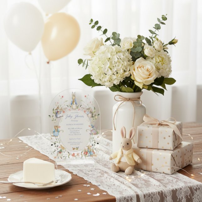 Peter the Rabbit Wildflower Baby Shower Acrylic Acrylic Invitations (Creator Uploaded)