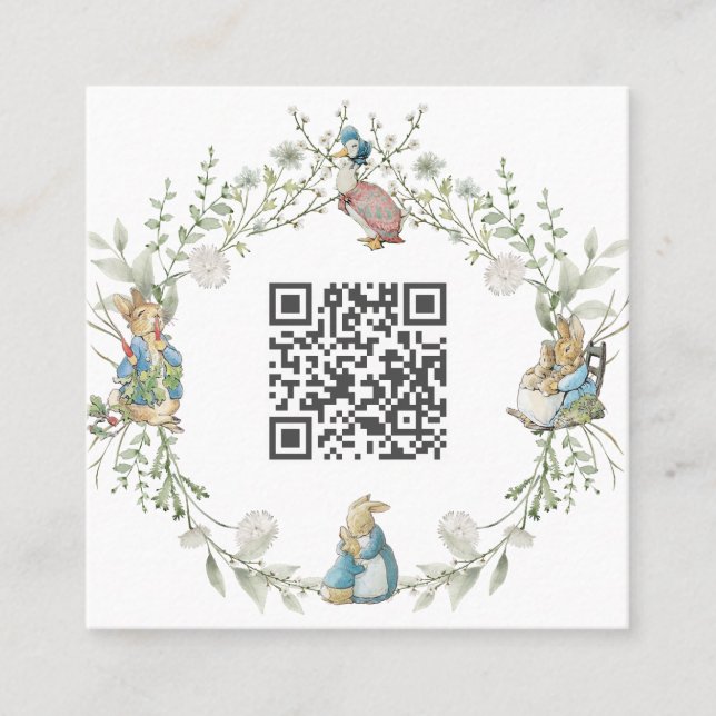 Peter the Rabbit Wildflower QR Code Square Business Card (Front)