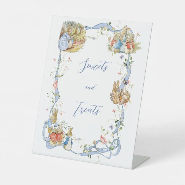 Peter the Rabbit Wildflower Ribbon Baby Shower  Pedestal Sign (Front)