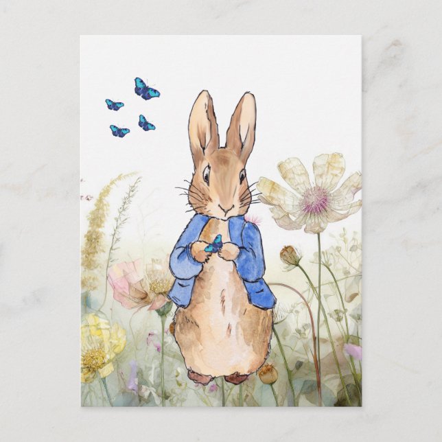 Peter the rabbit wildflowers and blue butterflies postcard (Front)