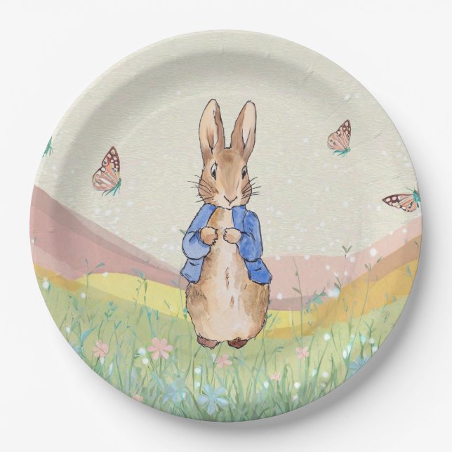Peter the rabbit wildflowers and butterflies paper plate (Front)