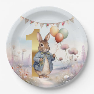 Peter the rabbit with balloons First birthday Paper Plate