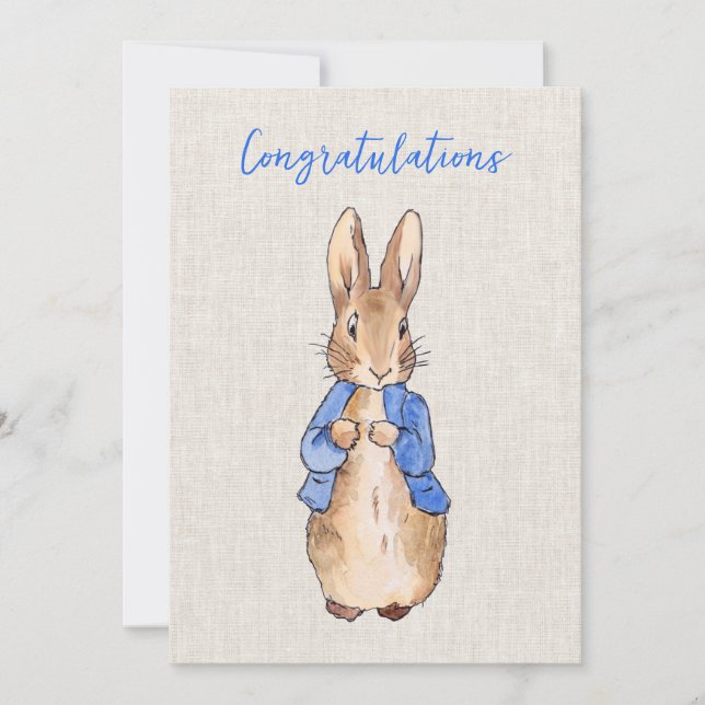 Peter the rabbit with beige linen background invitation (Front)
