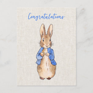 Peter the rabbit with beige linen background postcard