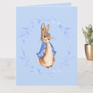 Peter the Rabbit  with Blue Leafy Wreath Card