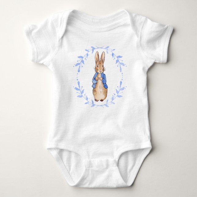 Peter the rabbit with blue leafy wreath T-Shirt Baby Bodysuit (Front)