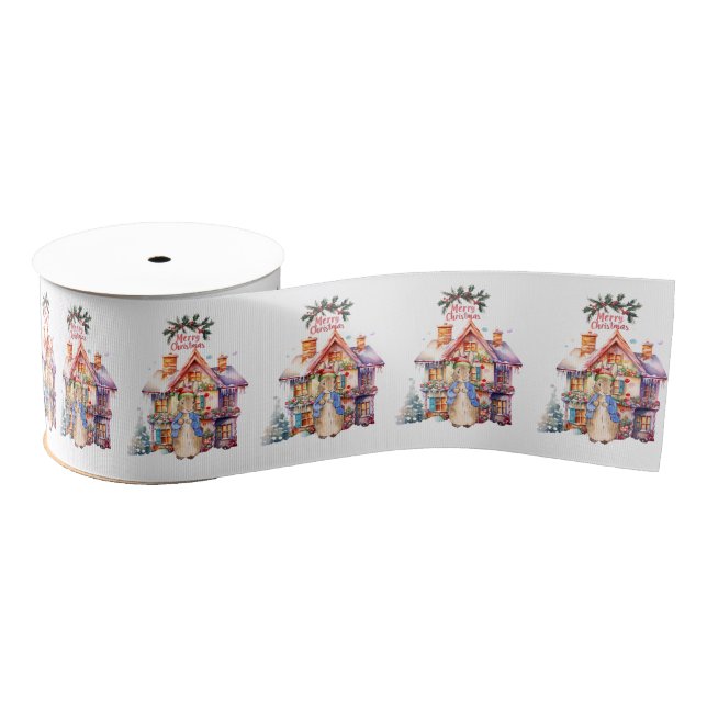 Peter the Rabbit with Christmas cottage Grosgrain Ribbon (Spool)