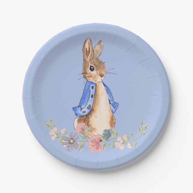 Peter the Rabbit with Floral Wreath  Paper Plate (Front)