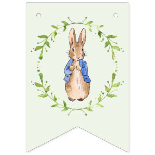 Peter the Rabbit with Green leaf Wreath  Bunting