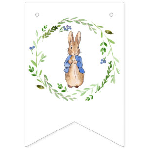 Peter the Rabbit with Green leaf Wreath  Bunting