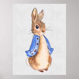 Peter the Rabbit with grey linen textured backgrou Poster