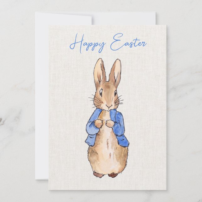 Peter the Rabbit with Linen Background   Holiday Card (Front)