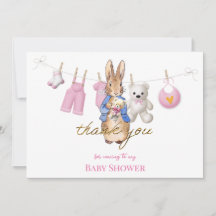 Peter the rabbit with pink bunting thank you