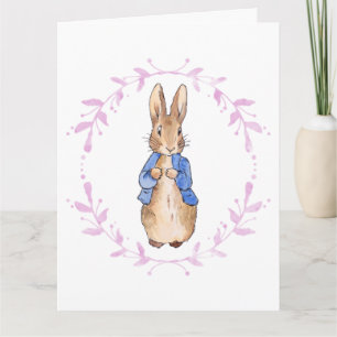 Peter the Rabbit with Pink leaf Wreath   Card