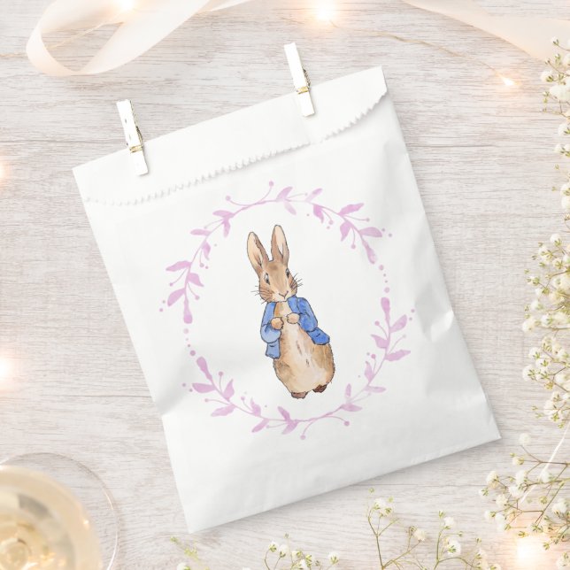 Peter the Rabbit with Pink leaf Wreath    Favour Bag (Clipped)