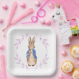 Peter the Rabbit with Pink leaf Wreath     Paper Plate