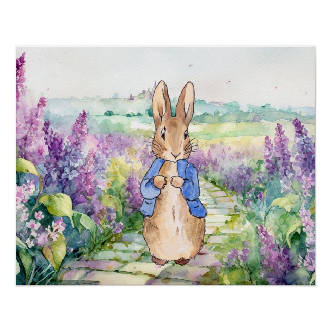 Peter the Rabbit with watercolour lilacs  Poster (Front)