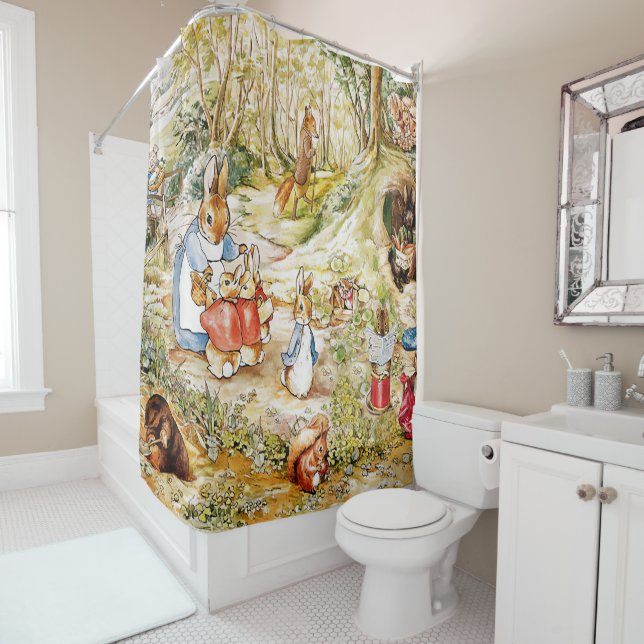 Peter the Rabbit with woodland creatures Shower Curtain (In Situ)