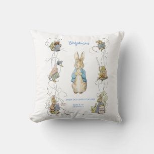 Peter the Rabbit Yellow Gingham Birth Stats Cushion