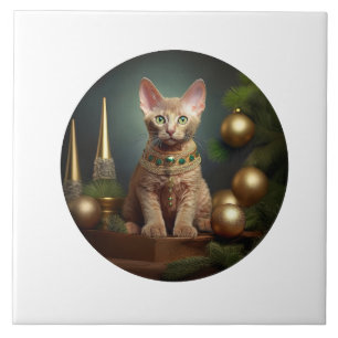 Peterbald Kitten In Christmas Setting Ceramic Tile
