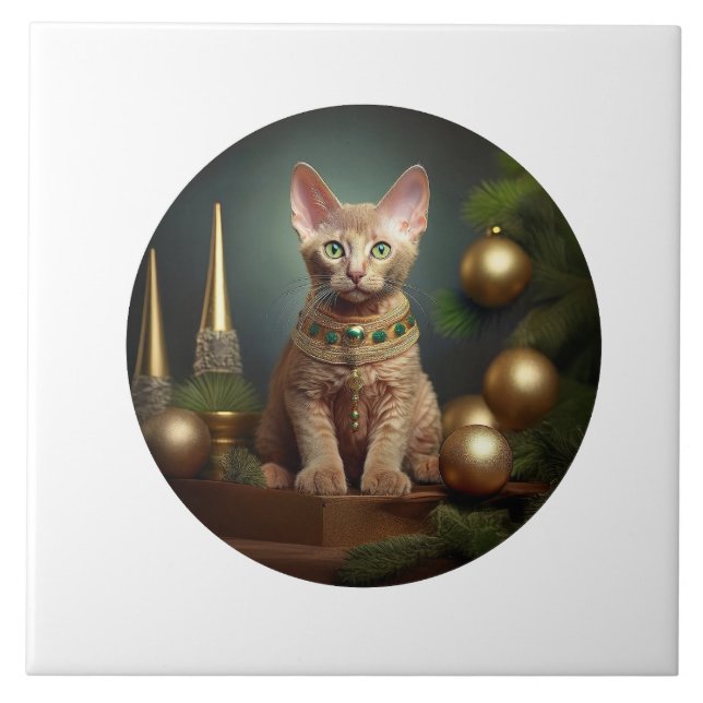 Peterbald Kitten In Christmas Setting Ceramic Tile (Front)