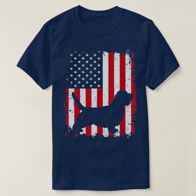 Petit Basset Griffon Vendeen 4th of July American  T-Shirt (Design Front)
