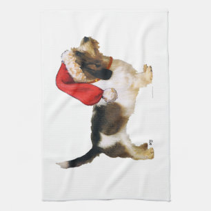 Petit Basset Griffon Vendeen Santa's Helper Tea Towel