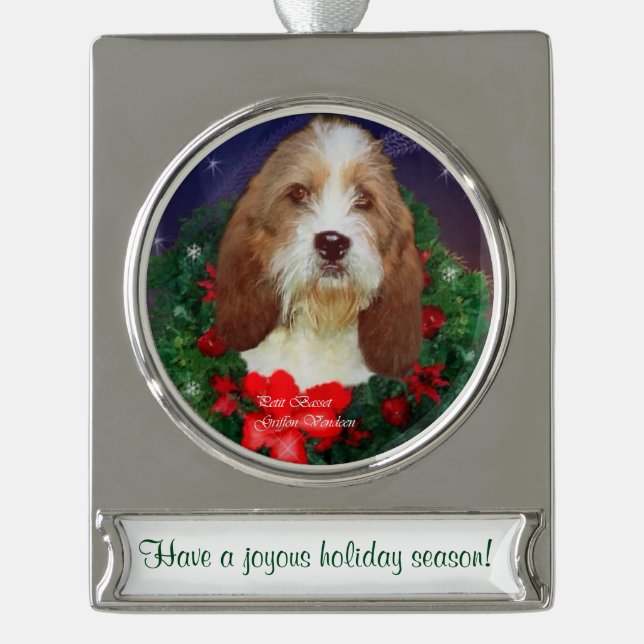 Petit Basset Griffon Venden Personalised Christmas Silver Plated Banner Ornament (Front)