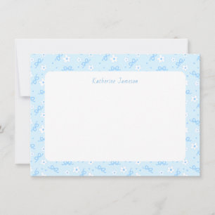 Petit Blue Whimsical Bows Daisy Monogram Notecard