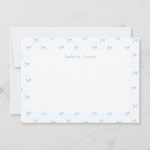 Petit Blue Whimsical Bows Monogram Notecard