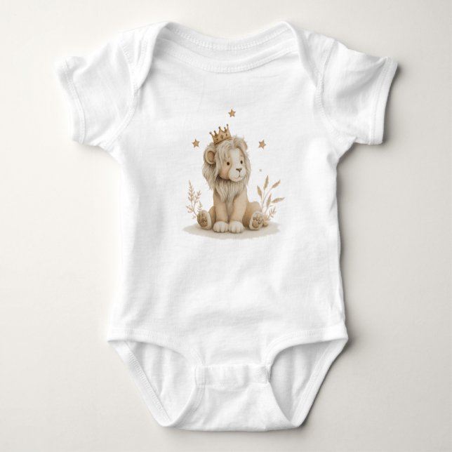 Petit Lion Royal à Couronne Dorée – Aquarelle Baby Bodysuit (Front)