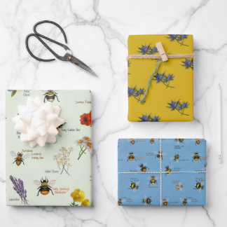 PetitArt | Bees & Wildflowers Set of 3  Wrapping P Paper Sheet