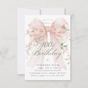 PETITE 100th Birthday Party Elegant Pink Floral Invitation