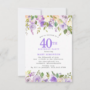 PETITE 40th Birthday Party Purple Rose Floral Invitation