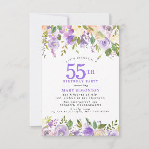 PETITE 55th Birthday Party Purple Rose Floral Invitation