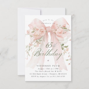 PETITE 65th Birthday Party Elegant Pink Floral Invitation