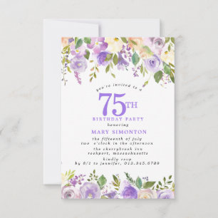 PETITE 75th Birthday Party Purple Rose Floral Invitation