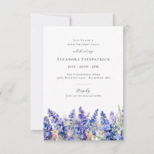 PETITE 90th Birthday Blue July Birth Month Flower Invitation