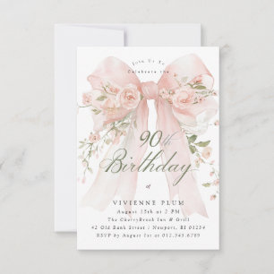 PETITE 90th Birthday Party Elegant Pink Floral Invitation