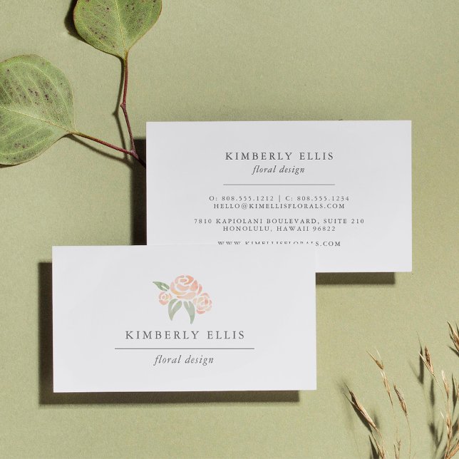 Petite Bouquet | Peach Watercolor Floral Business Card (Creator Uploaded)